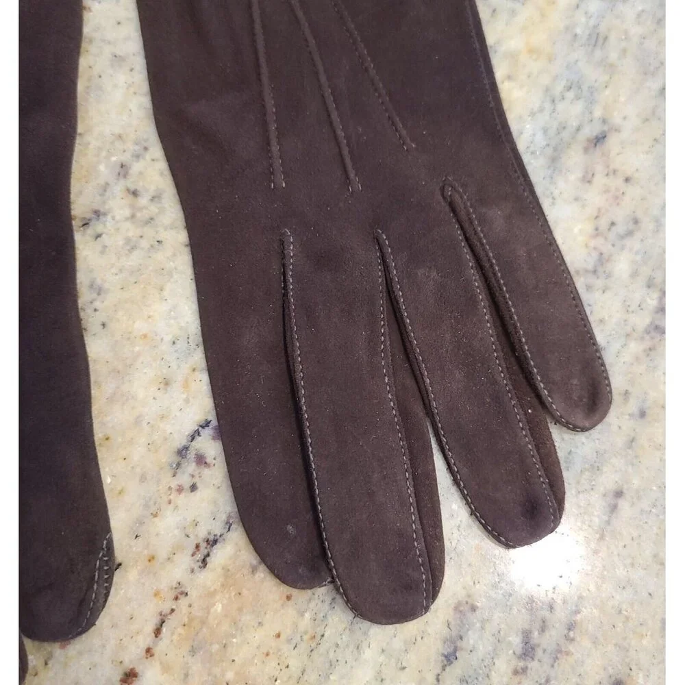 Vintage Womens Size M 6 3/4 Brown Suede Leather Formal 10.5